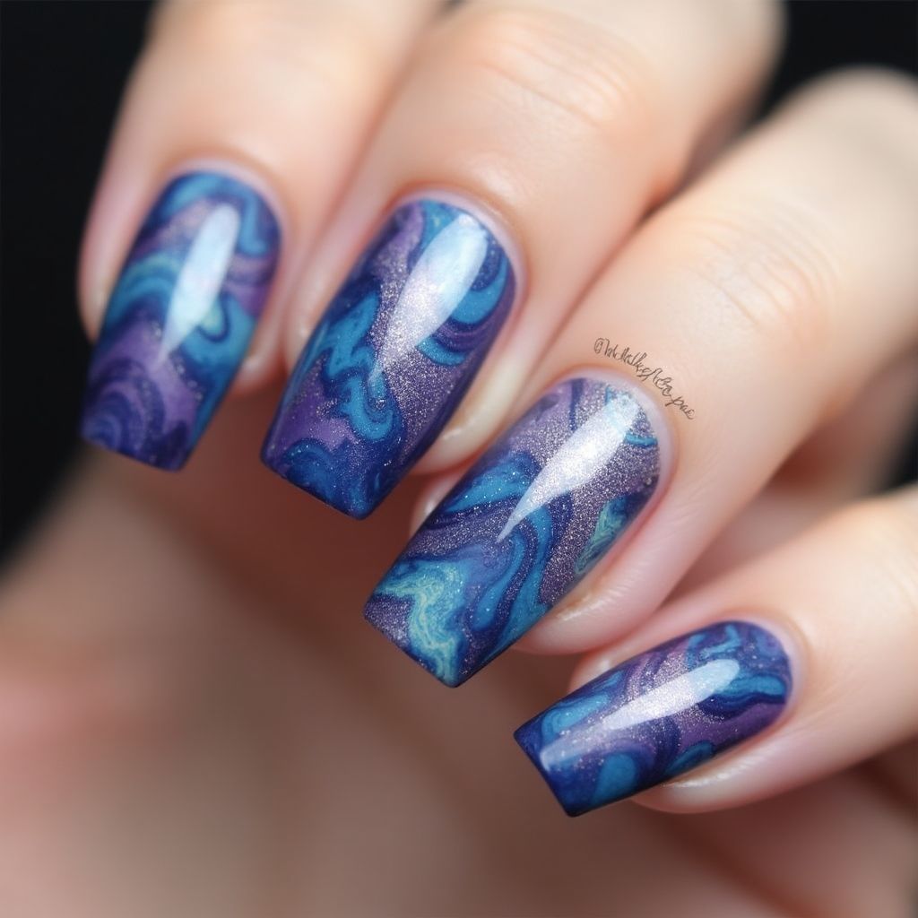 Gel Polish Water Marbling Nail Design