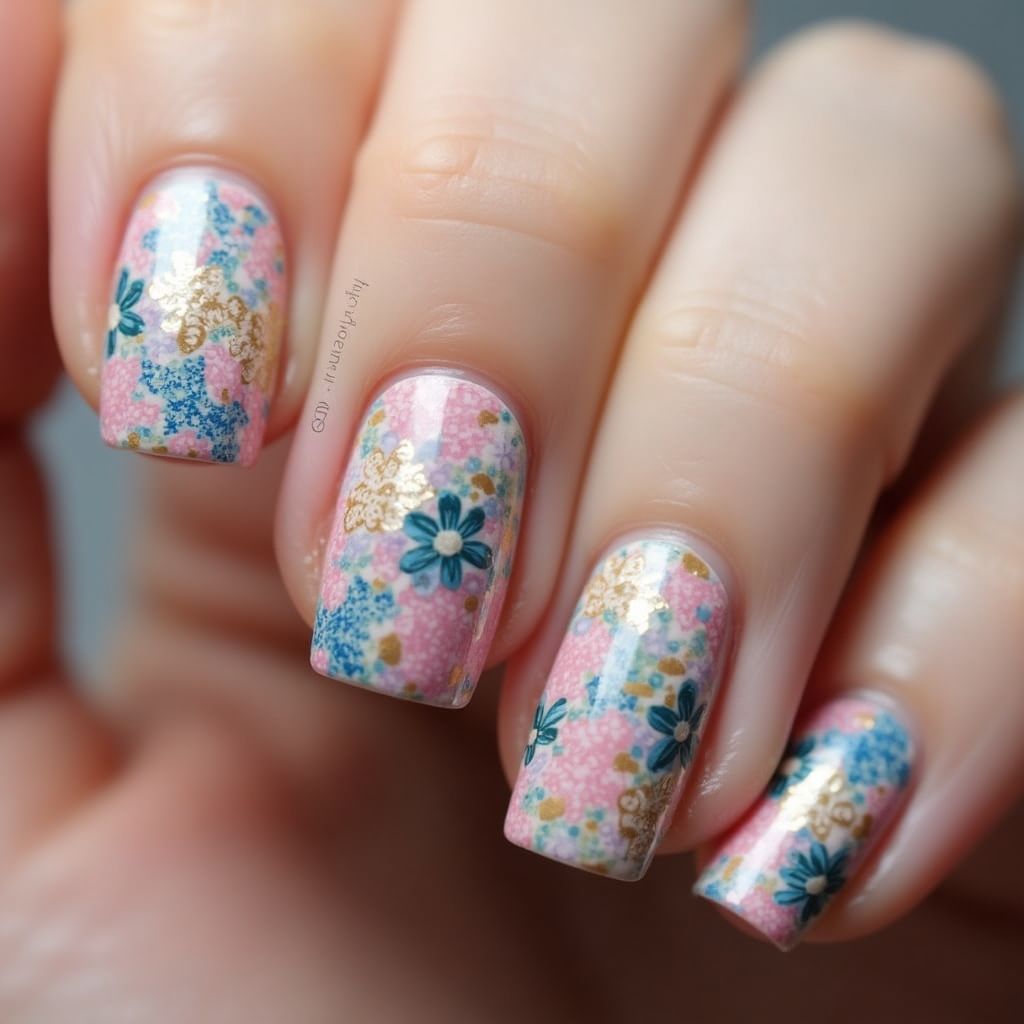 Glitter Flakes Dotting Nail Design