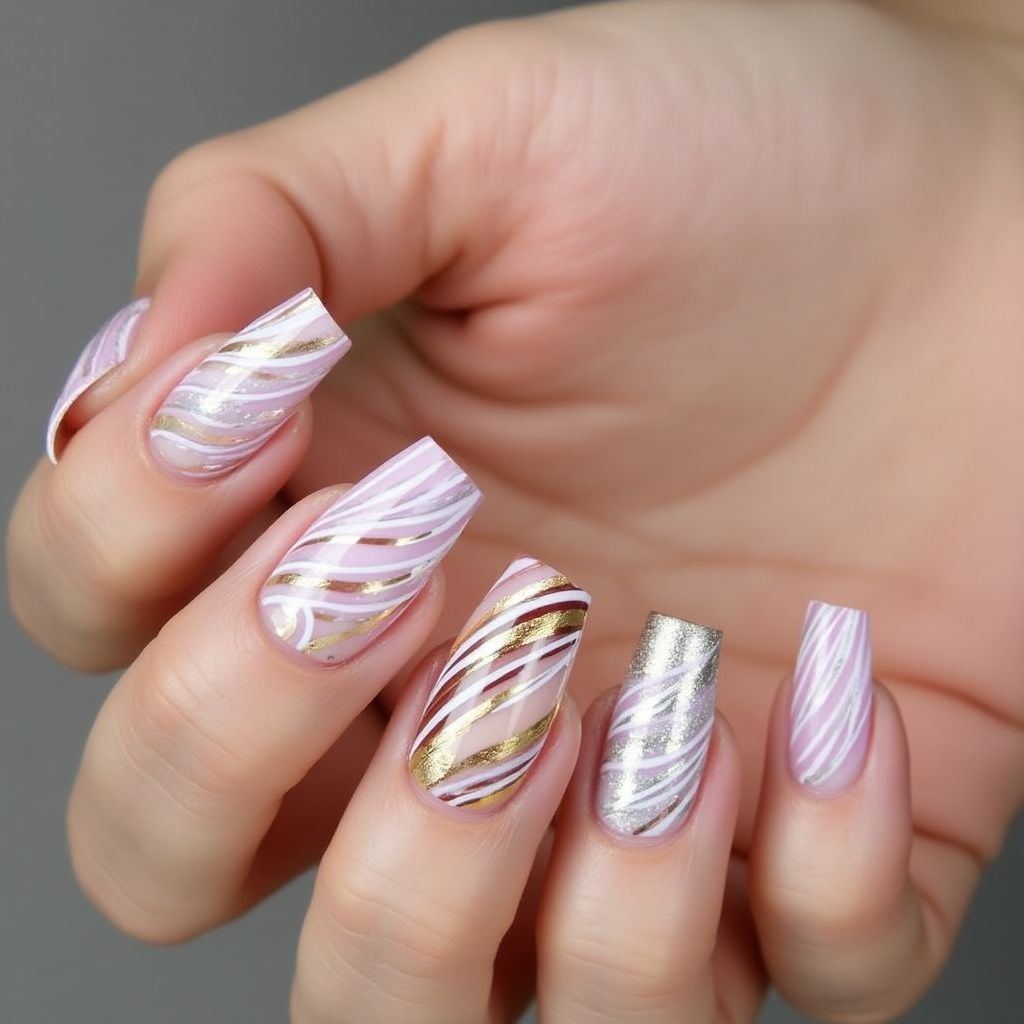 Nail Foil Stripes And Lines Nail Design
