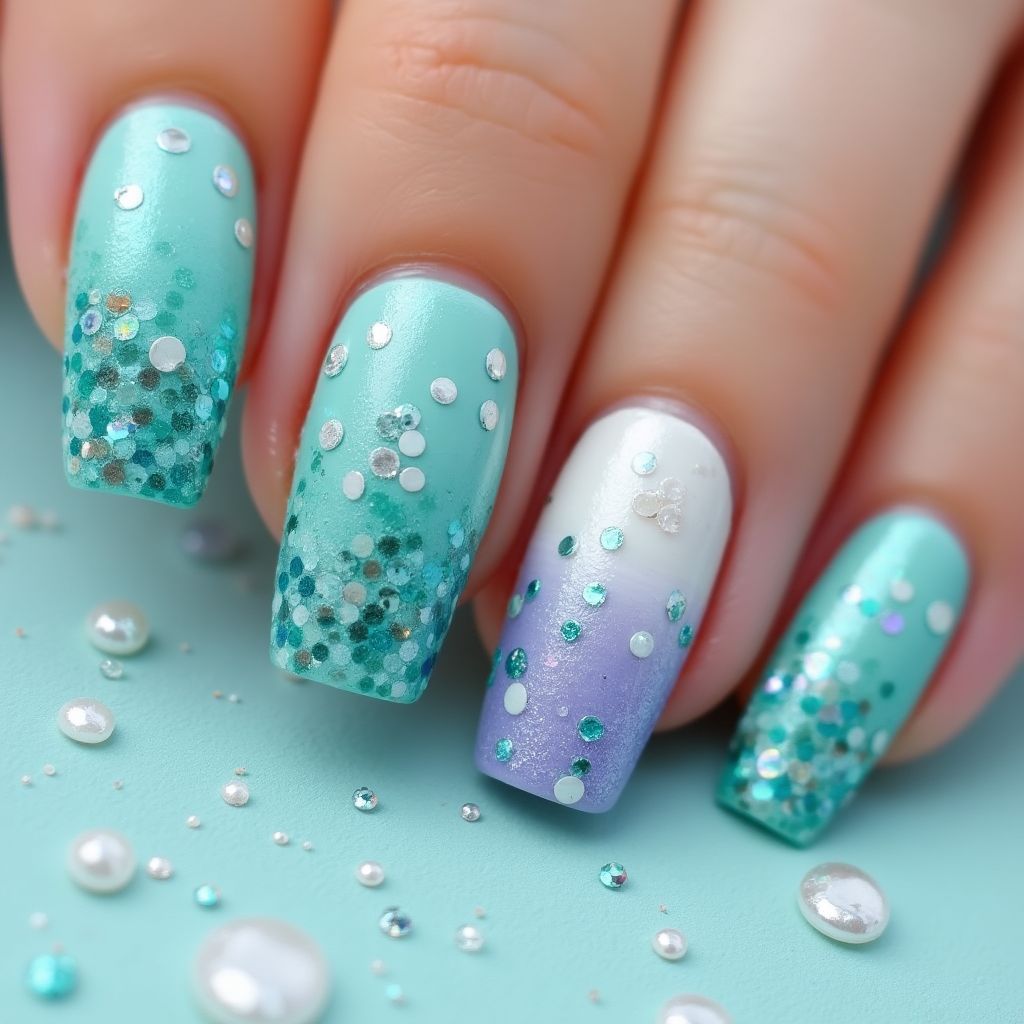 Mermaid Powder Dotting Nail Design