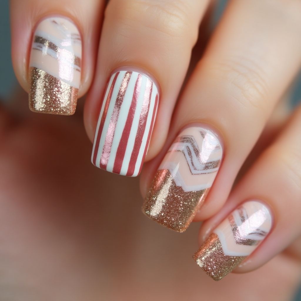 Glitter Powder Stripes And Lines Nail Design
