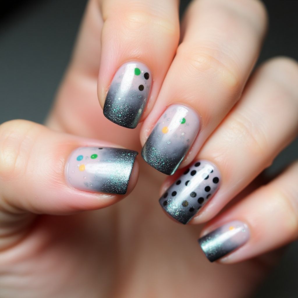 Chrome Powder Dotting Nail Design