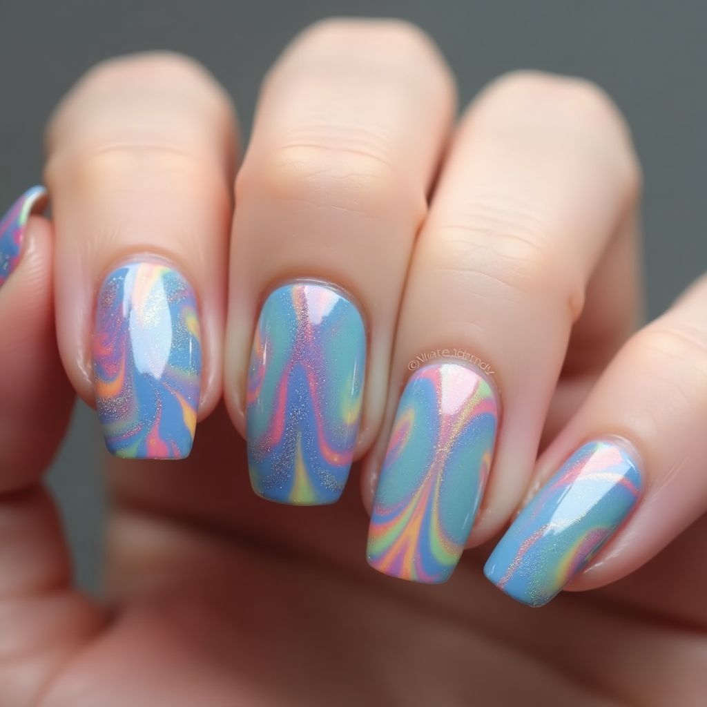Builder Gel Water Marbling Nail Design