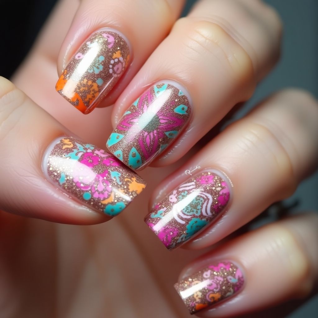 Acrylic Colors Freehand Art Nail Design