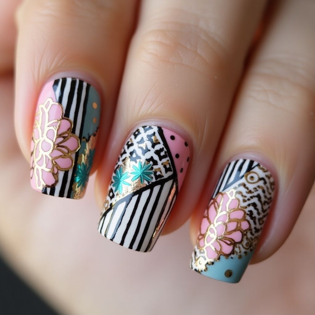 Striping Tape Freehand Art Nail Design