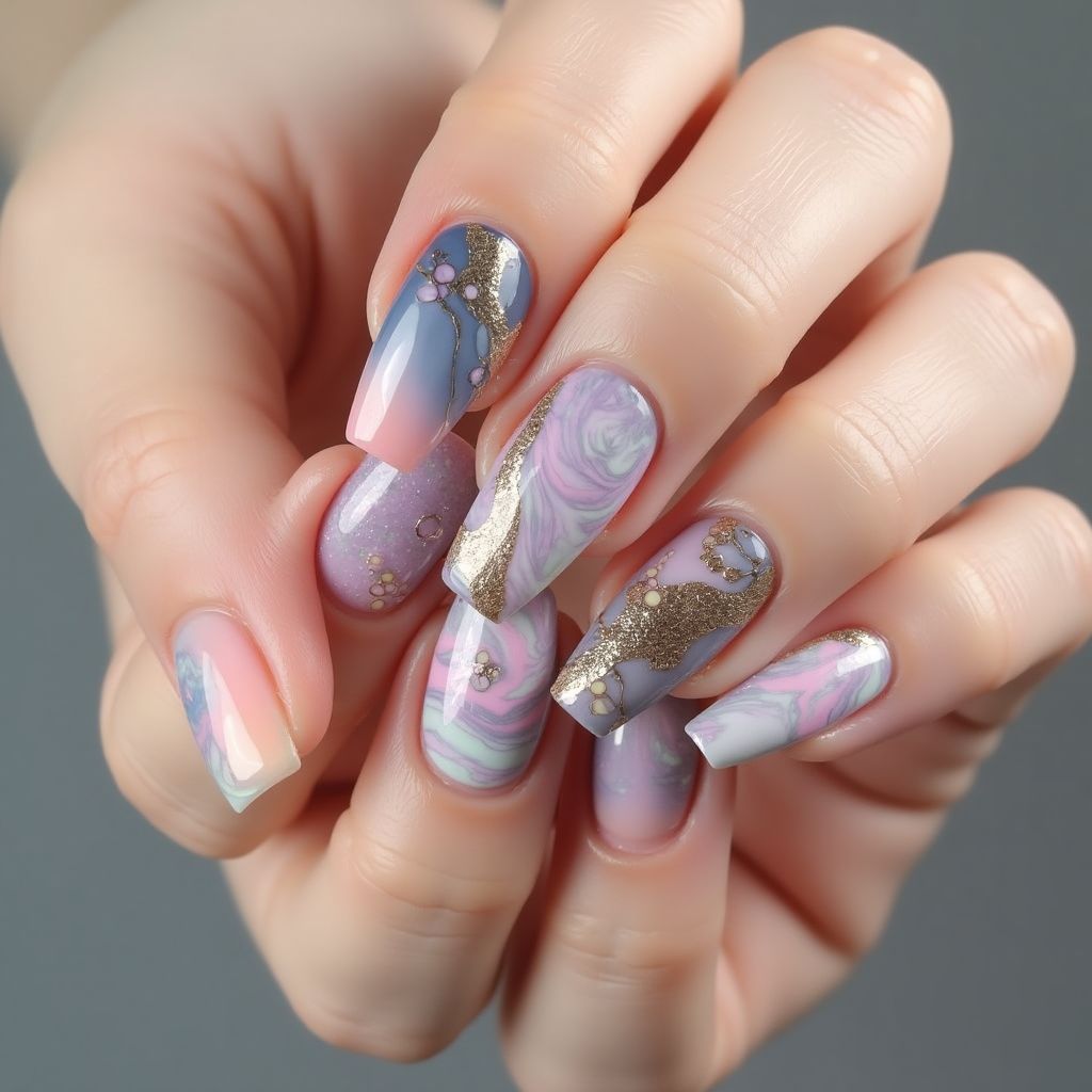Skin Barriers Water Marbling Nail Design