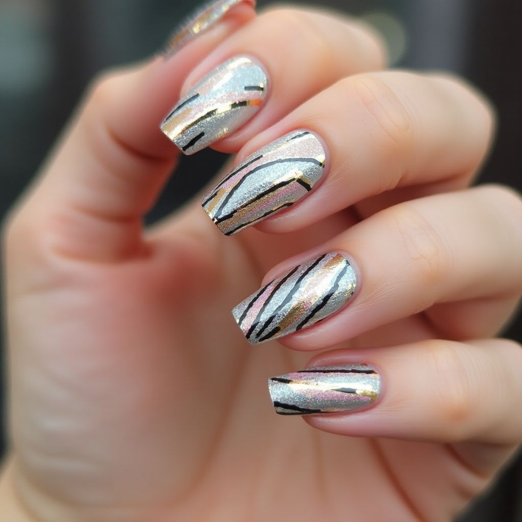 Nail Foil Stripes And Lines Nail Design
