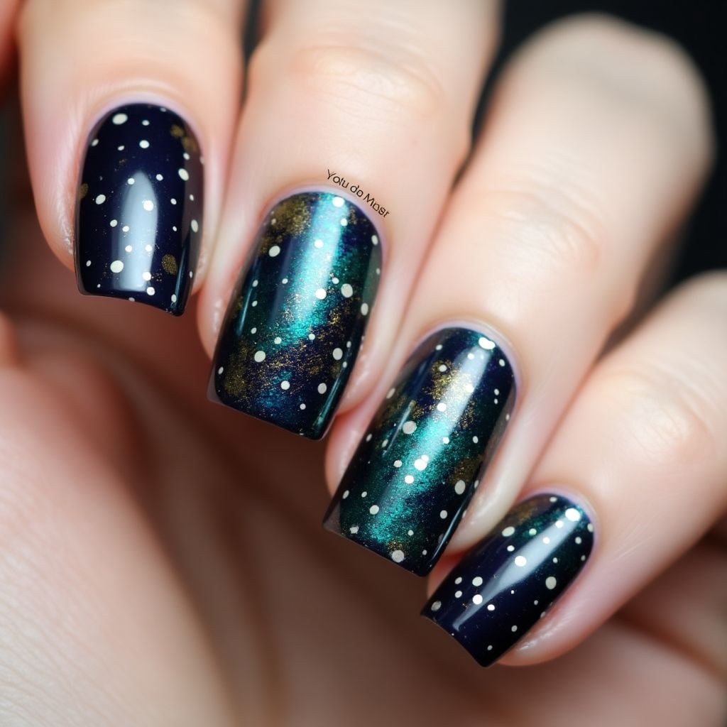 Magnetic Polish Dotting Nail Design