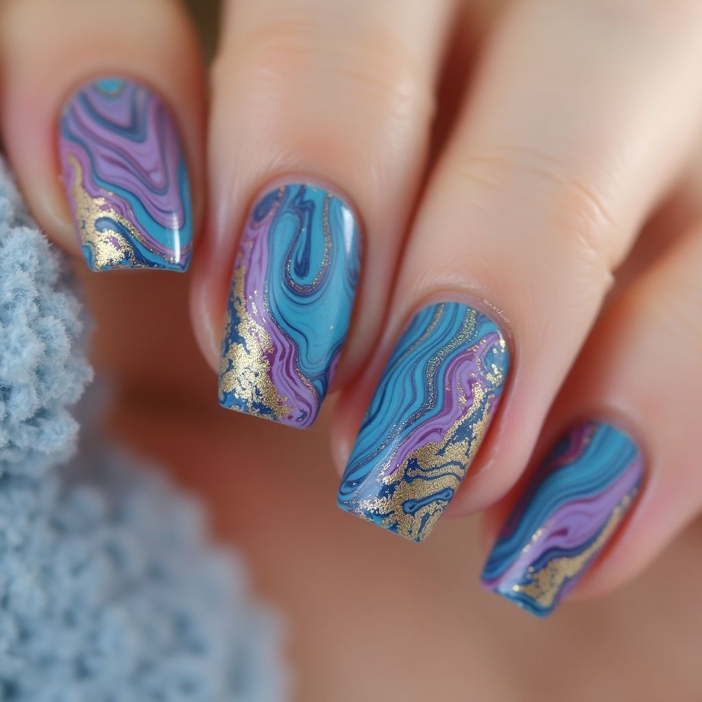 Orangewood Sticks Water Marbling Nail Design