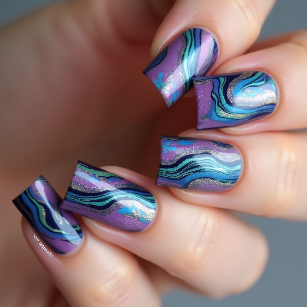 Magnetic Polish Water Marbling Nail Design