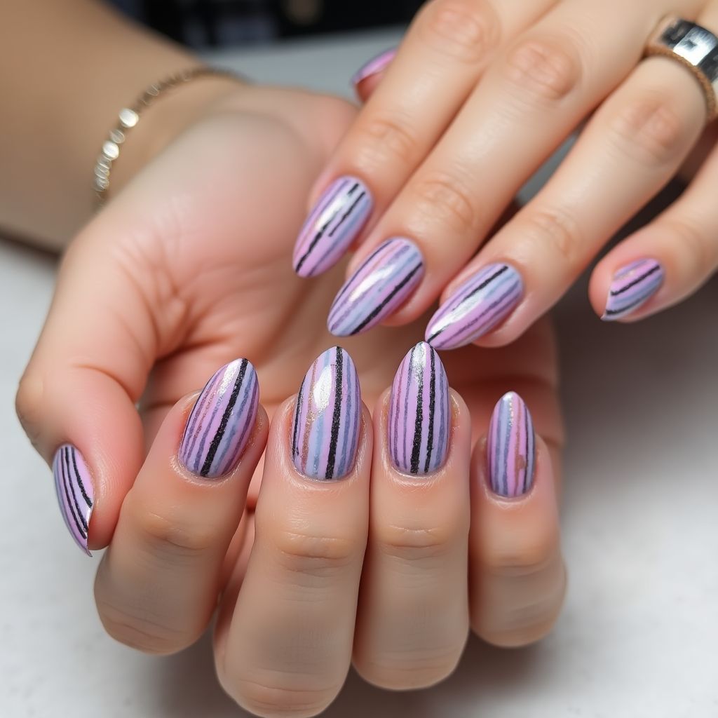 Acrylic Colors Stripes And Lines Nail Design