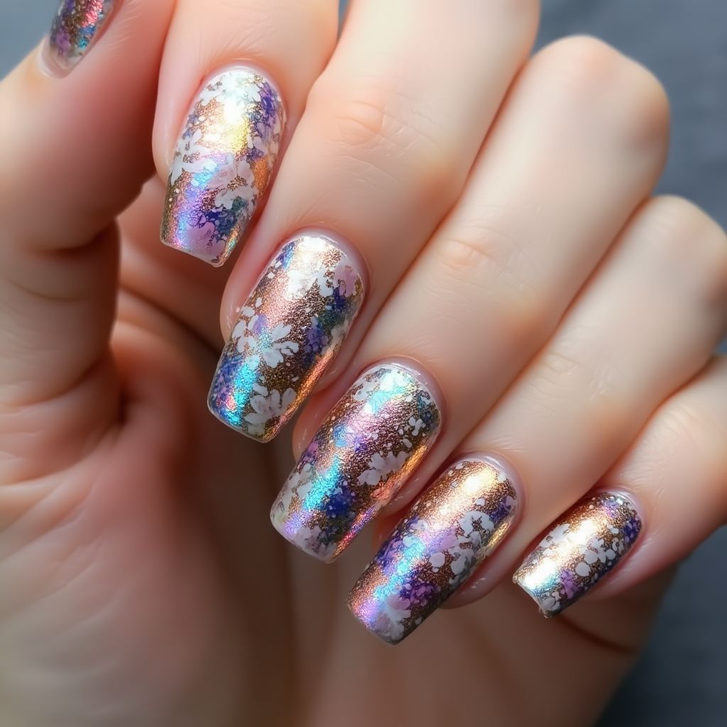 Nail Foil Freehand Art Nail Design
