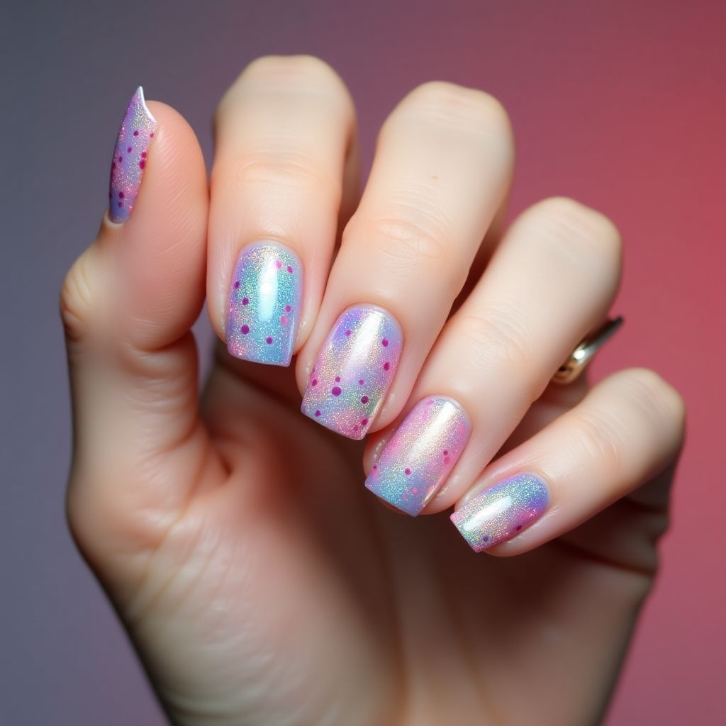 Holo Powder Dotting Nail Design