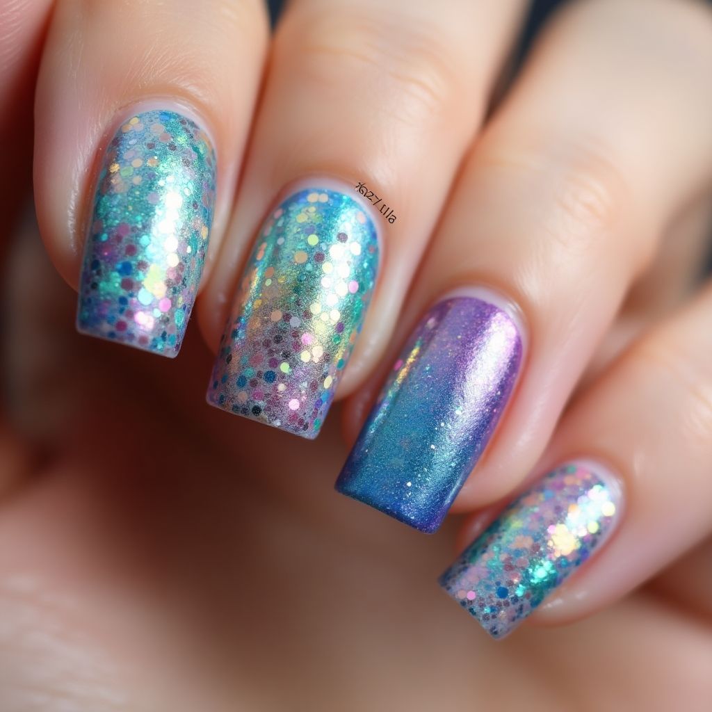 Holo Powder Dotting Nail Design