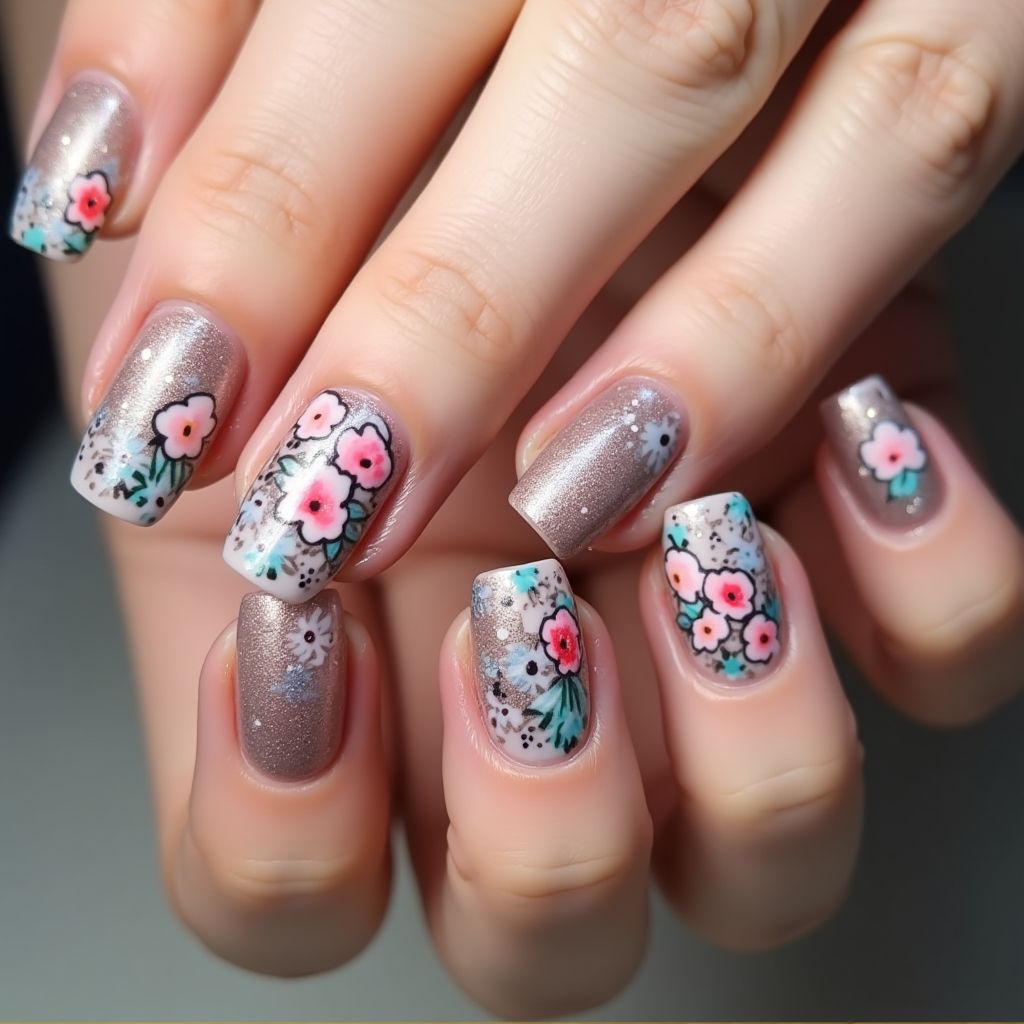 Base Coat Freehand Art Nail Design
