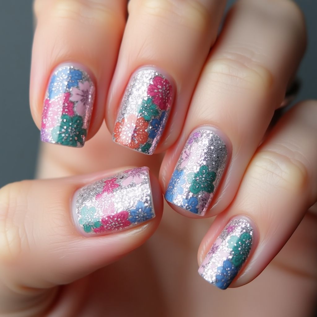 Glitter Powder Dotting Nail Design