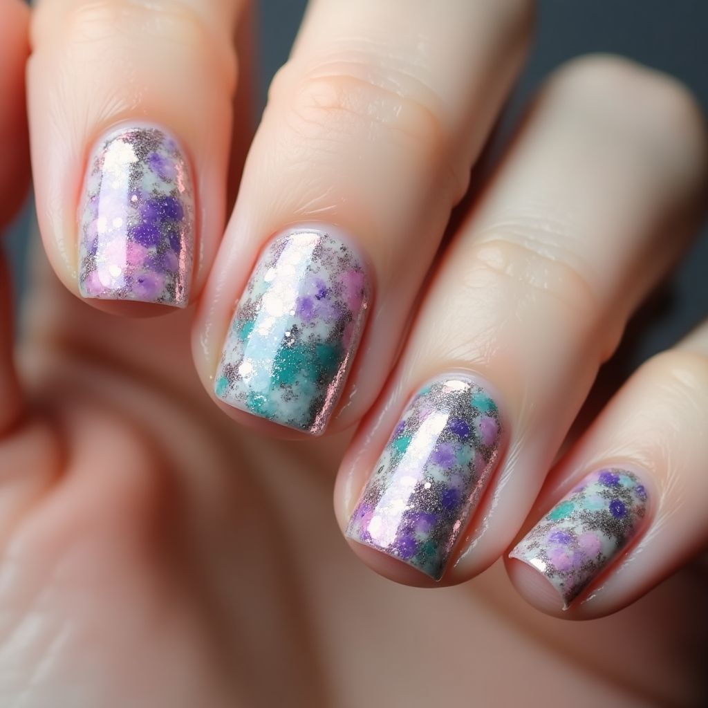 Glitter Flakes Freehand Art Nail Design