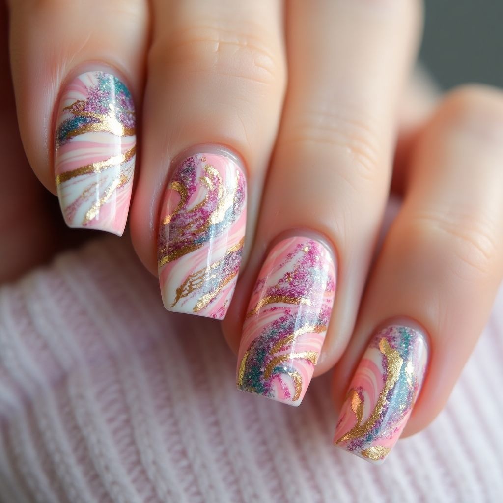Nail Vinyls Water Marbling Nail Design