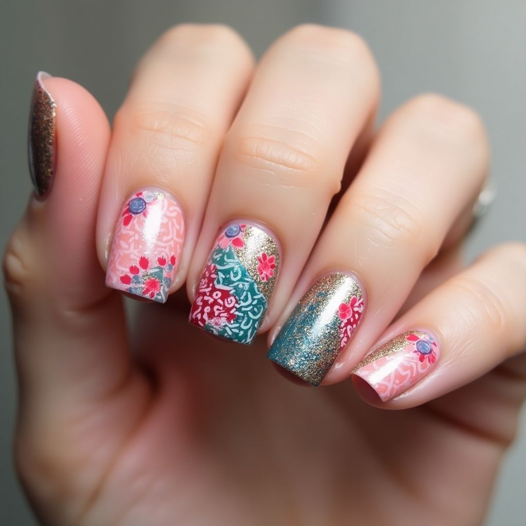 Gel Polish Freehand Art Nail Design