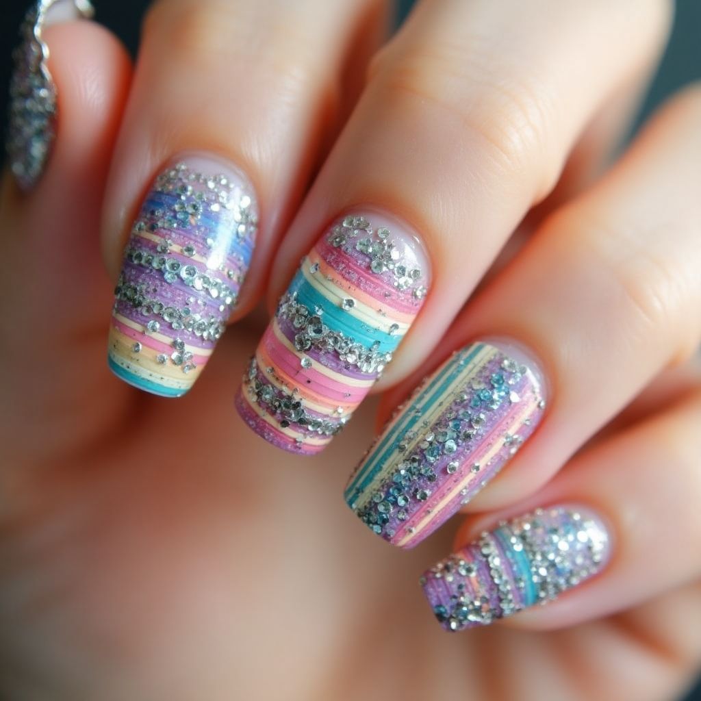 Caviar beads Stripes and lines Nail Design