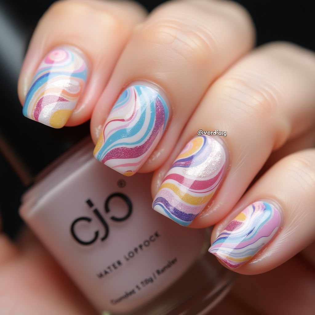 Orangewood Sticks Water Marbling Nail Design