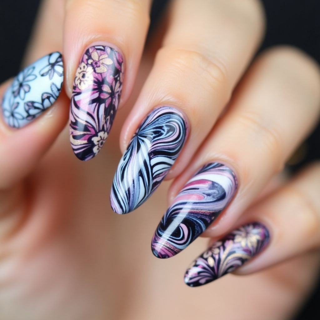 Nail Stickers Water Marbling Nail Design