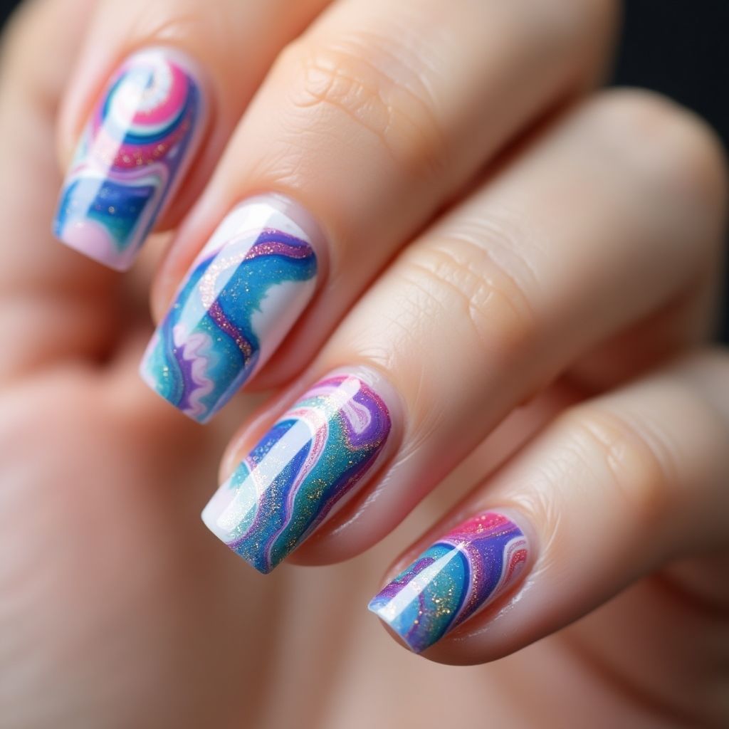 Top Coat Water Marbling Nail Design