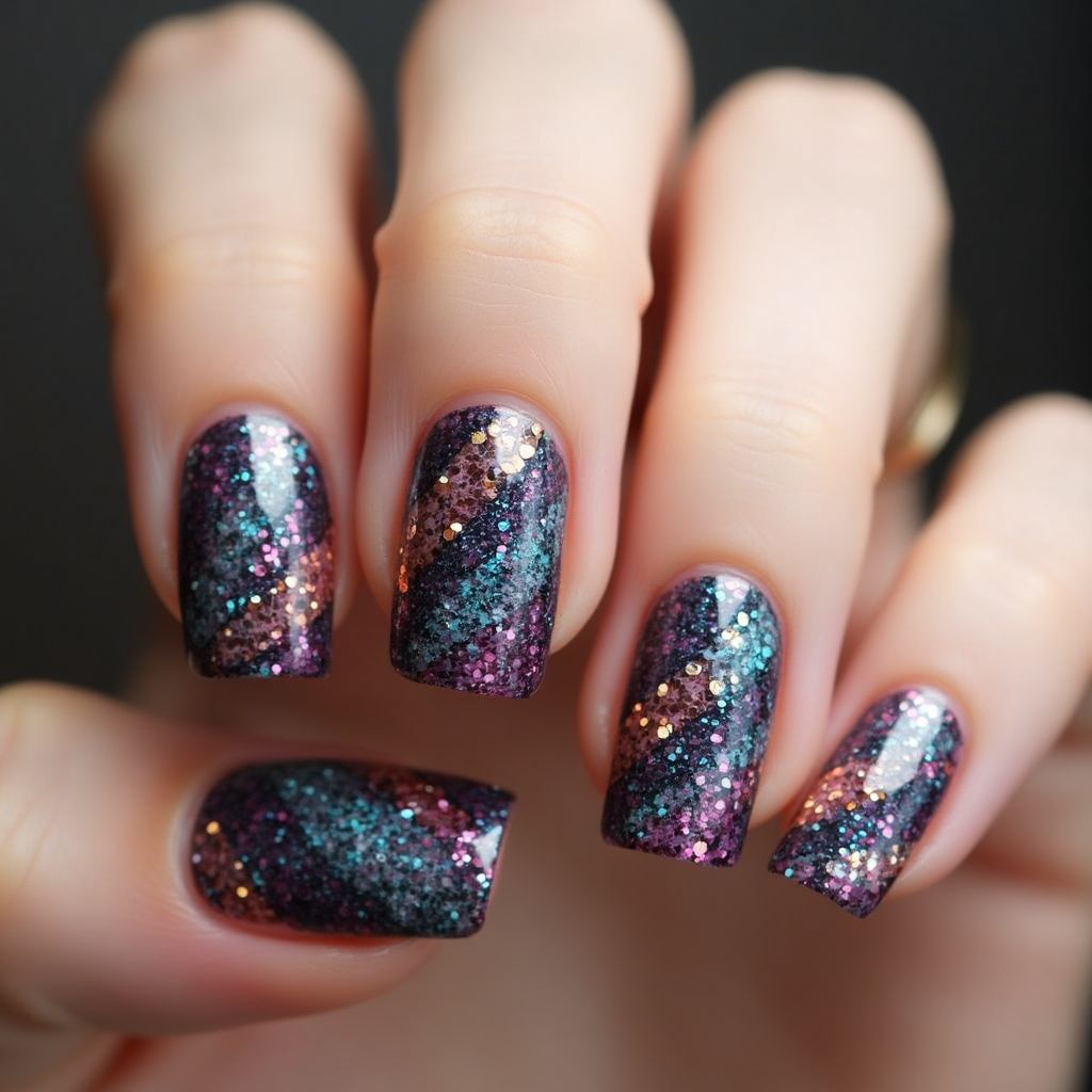 Sequins Stripes And Lines Nail Design