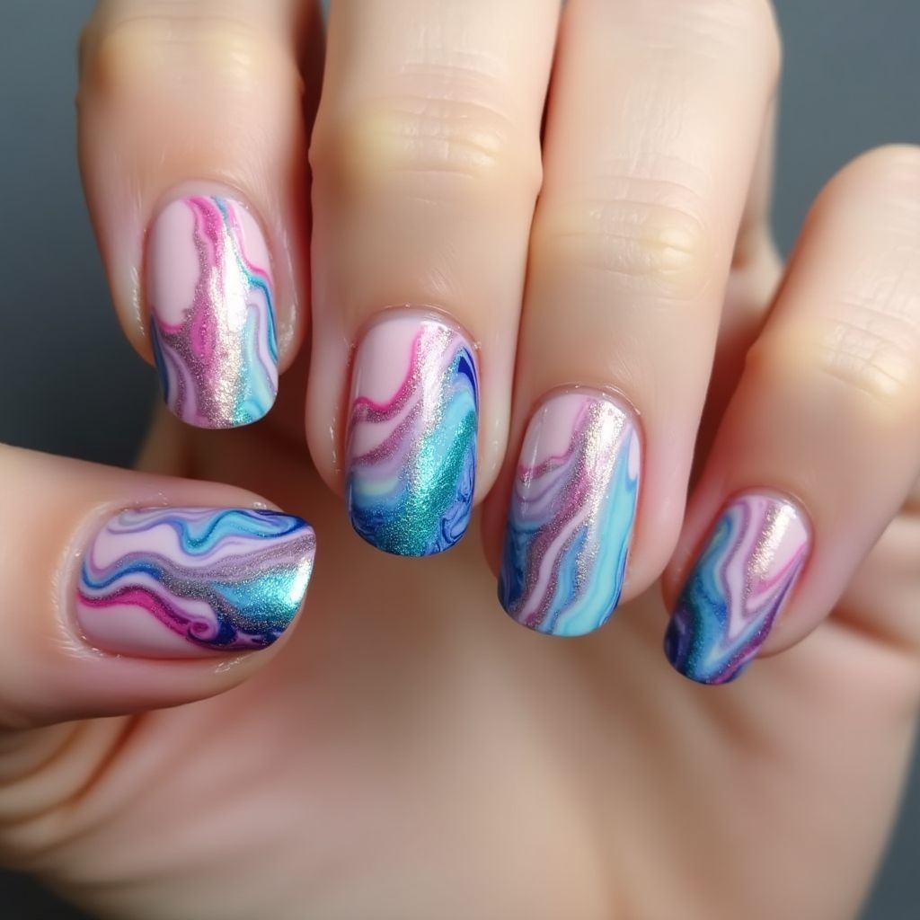 Nail Vinyls Water Marbling Nail Design