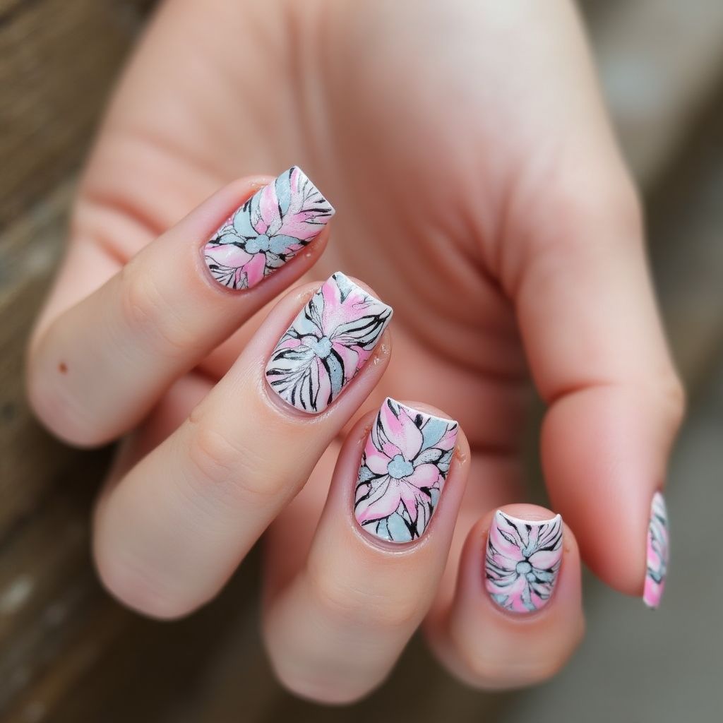 Stamping Plates Freehand Art Nail Design