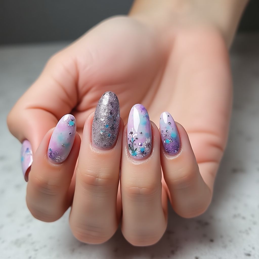 Base Coat Freehand Art Nail Design