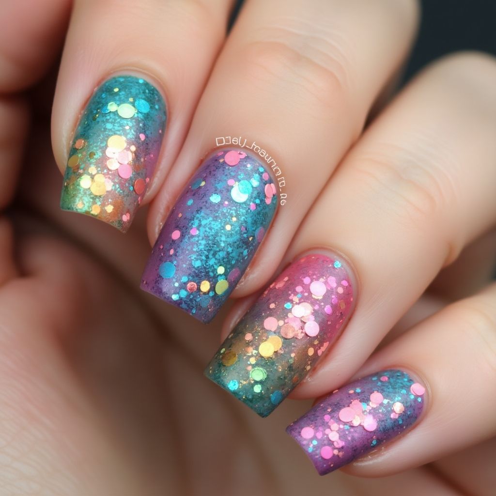 Sequins Freehand Art Nail Design