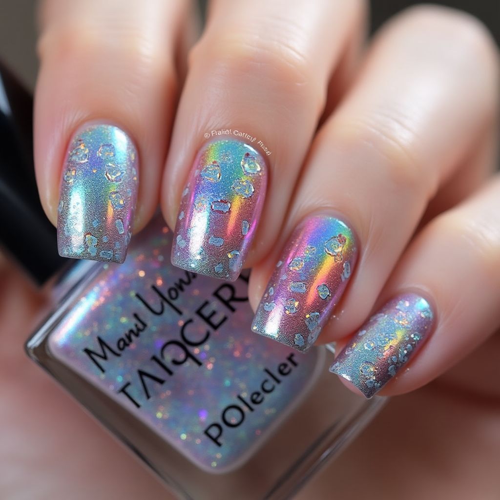 Holo Powder Freehand Art Nail Design