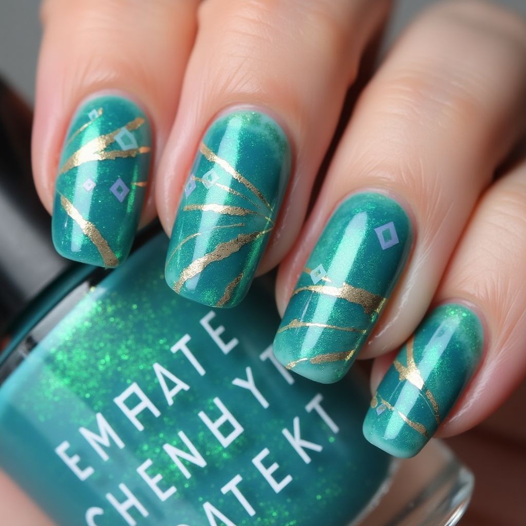 Mermaid Powder Water Marbling Nail Design