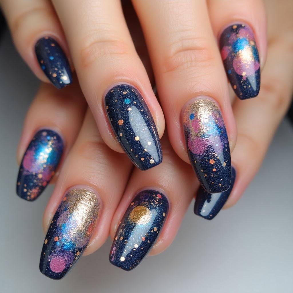 Glitter Powder Freehand Art Nail Design