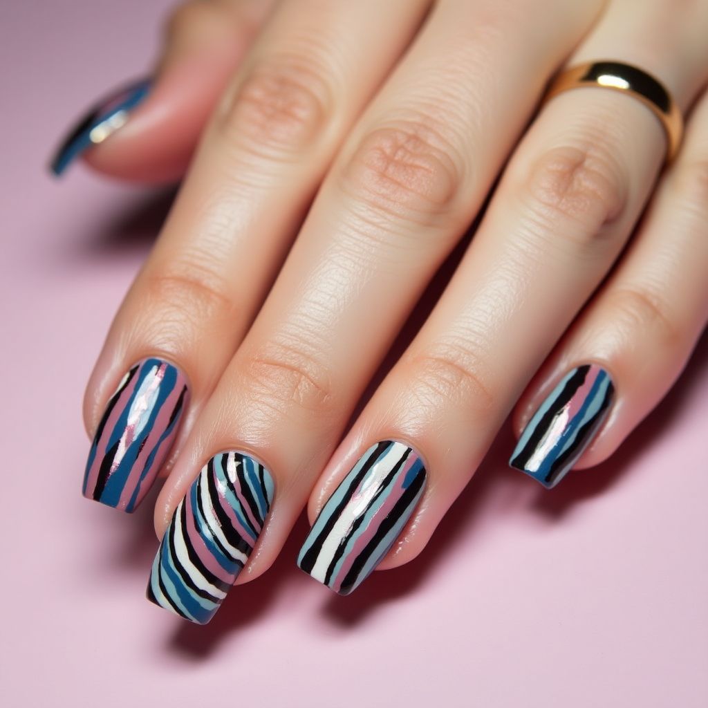 Acrylic Powder Stripes And Lines Nail Design