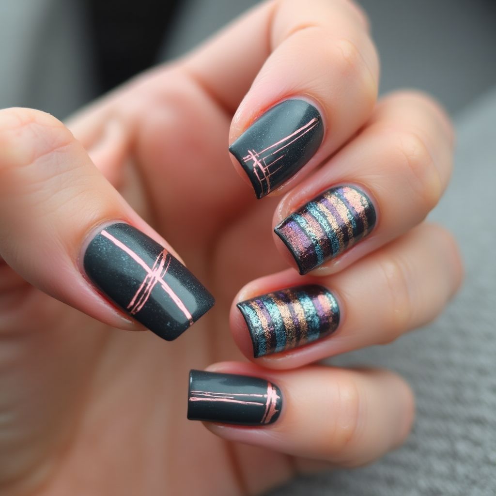 Chrome Powder Stripes And Lines Nail Design