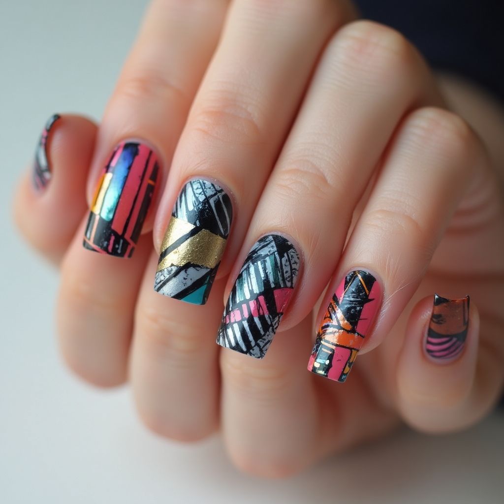 Builder Gel Stripes And Lines Nail Design