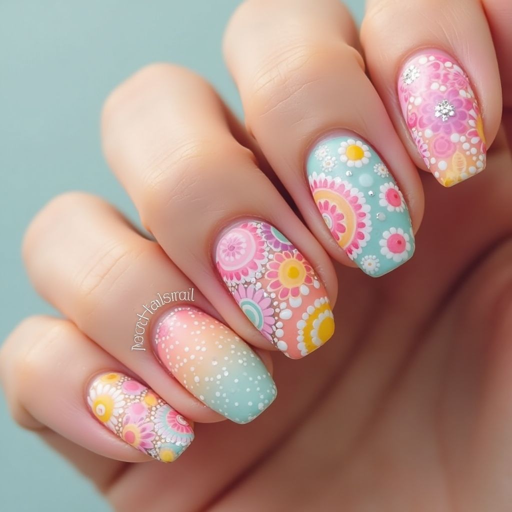 Acrylic Colors Dotting Nail Design