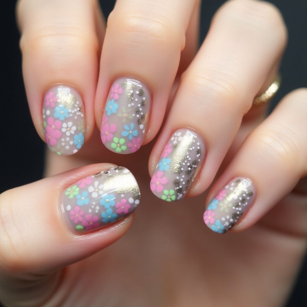 Base Coat Dotting Nail Design