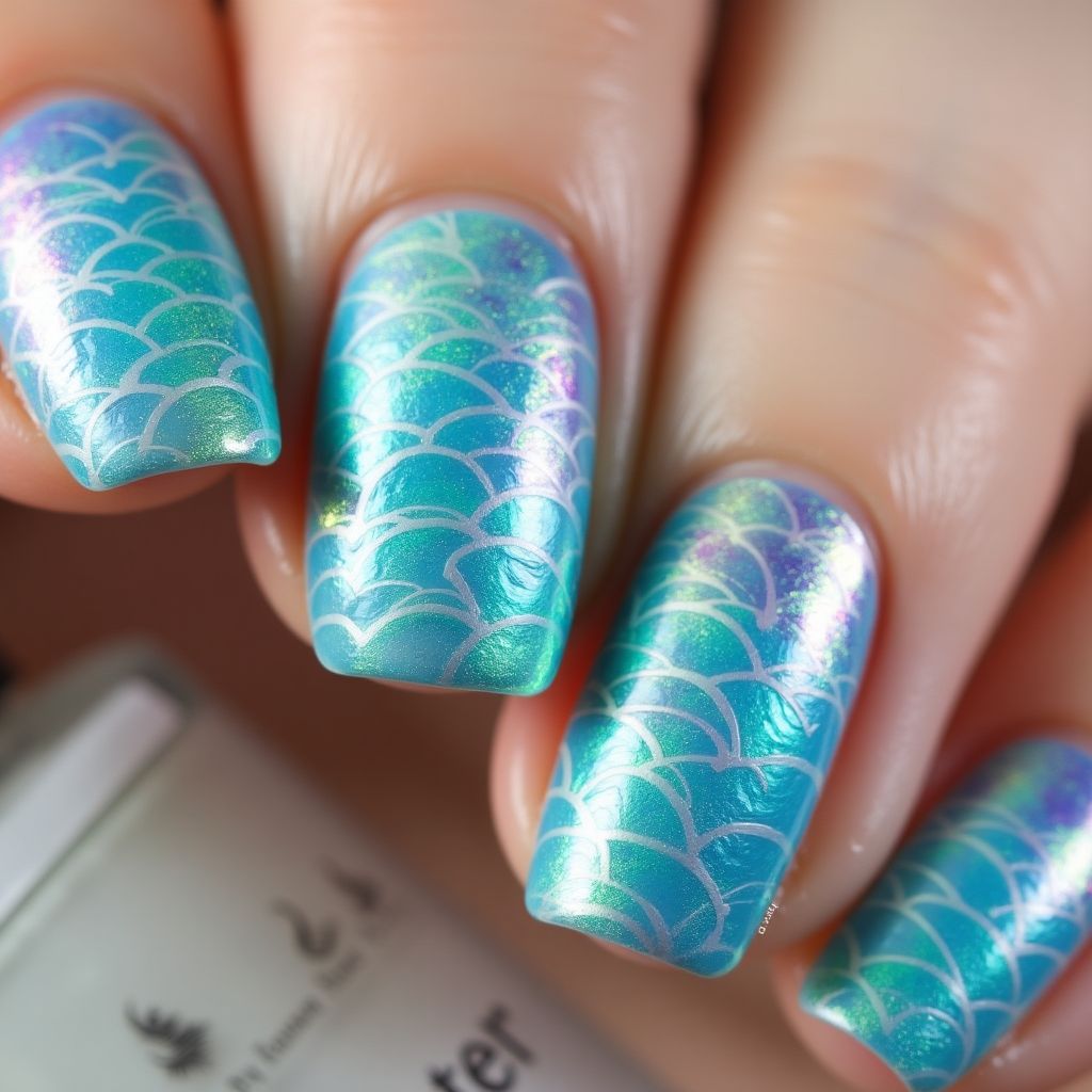 Mermaid Powder Water Marbling Nail Design