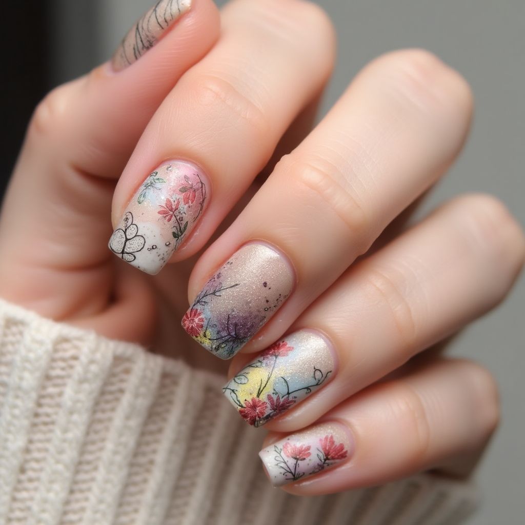 Skin Barriers Freehand Art Nail Design