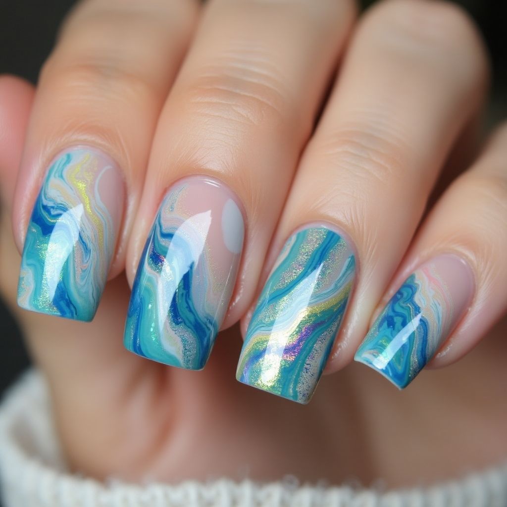 Skin Barriers Water Marbling Nail Design