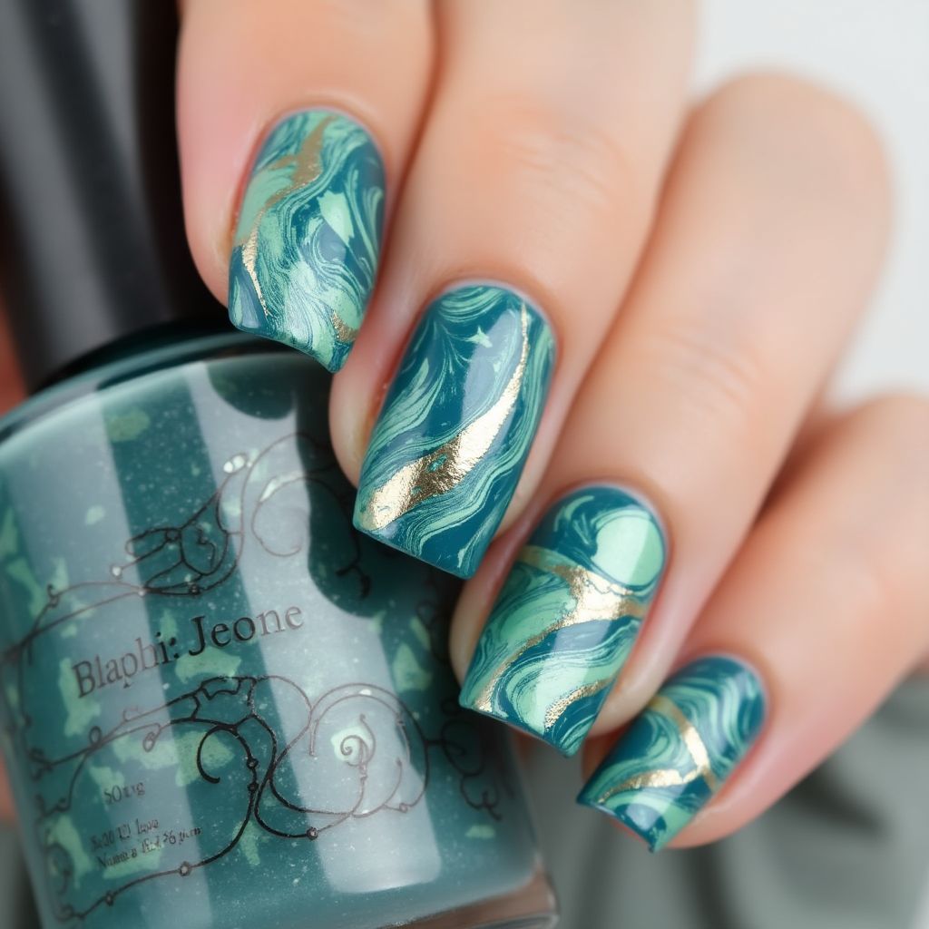 Skin Barriers Water Marbling Nail Design