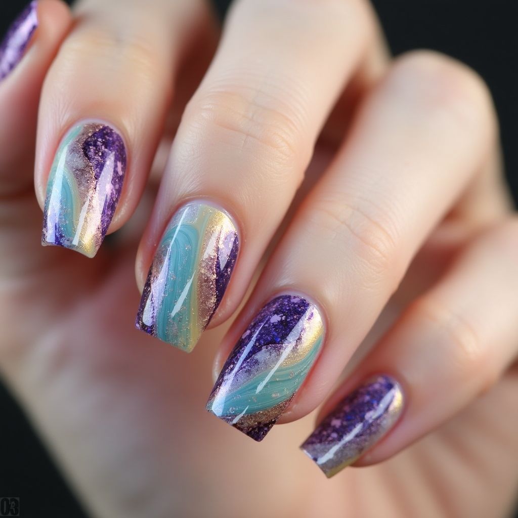 Gel polish Water marbling Nail Design