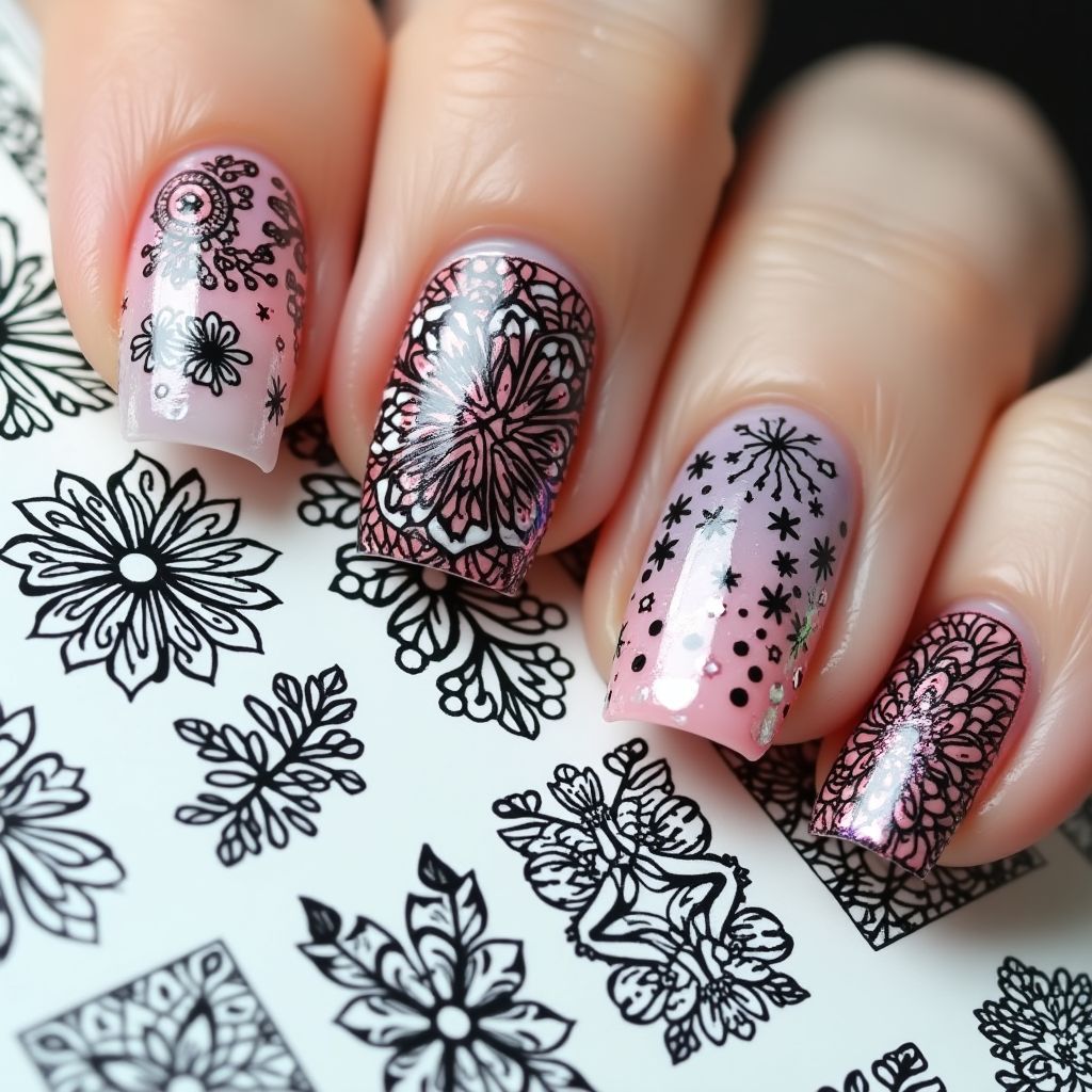 Stamping Plates Freehand Art Nail Design
