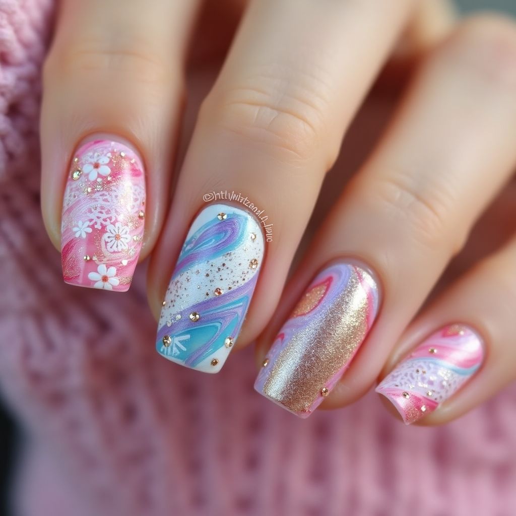 3d Nail Decor Water Marbling Nail Design