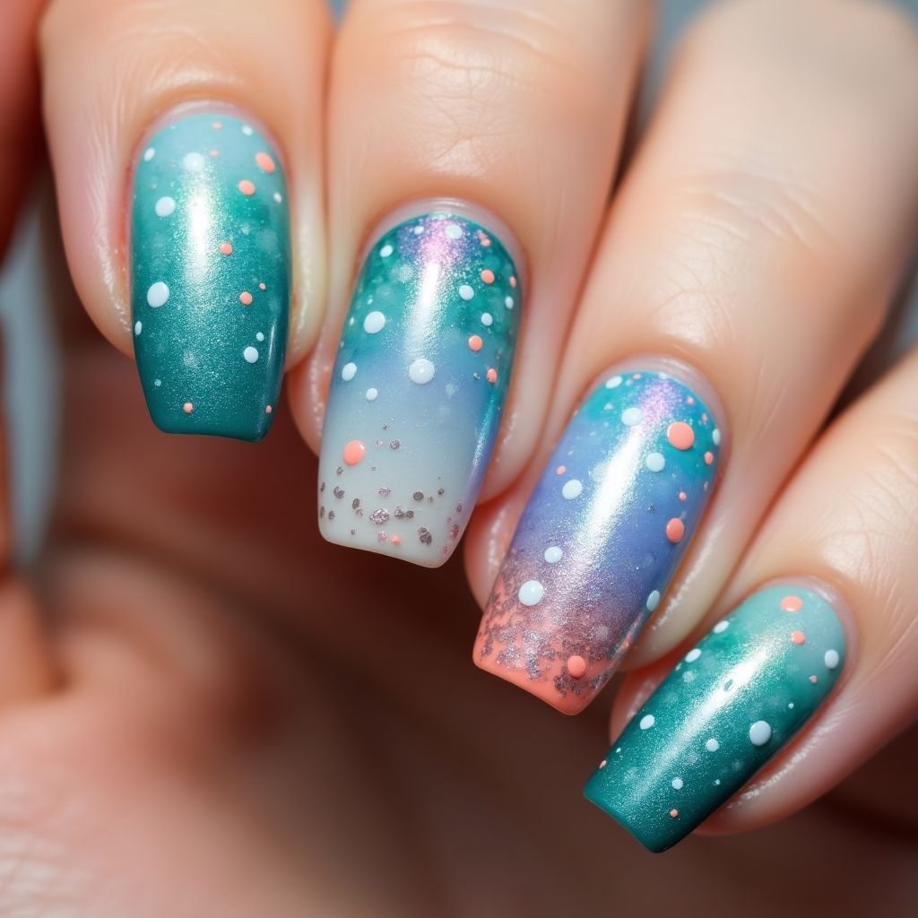 Mermaid Powder Dotting Nail Design