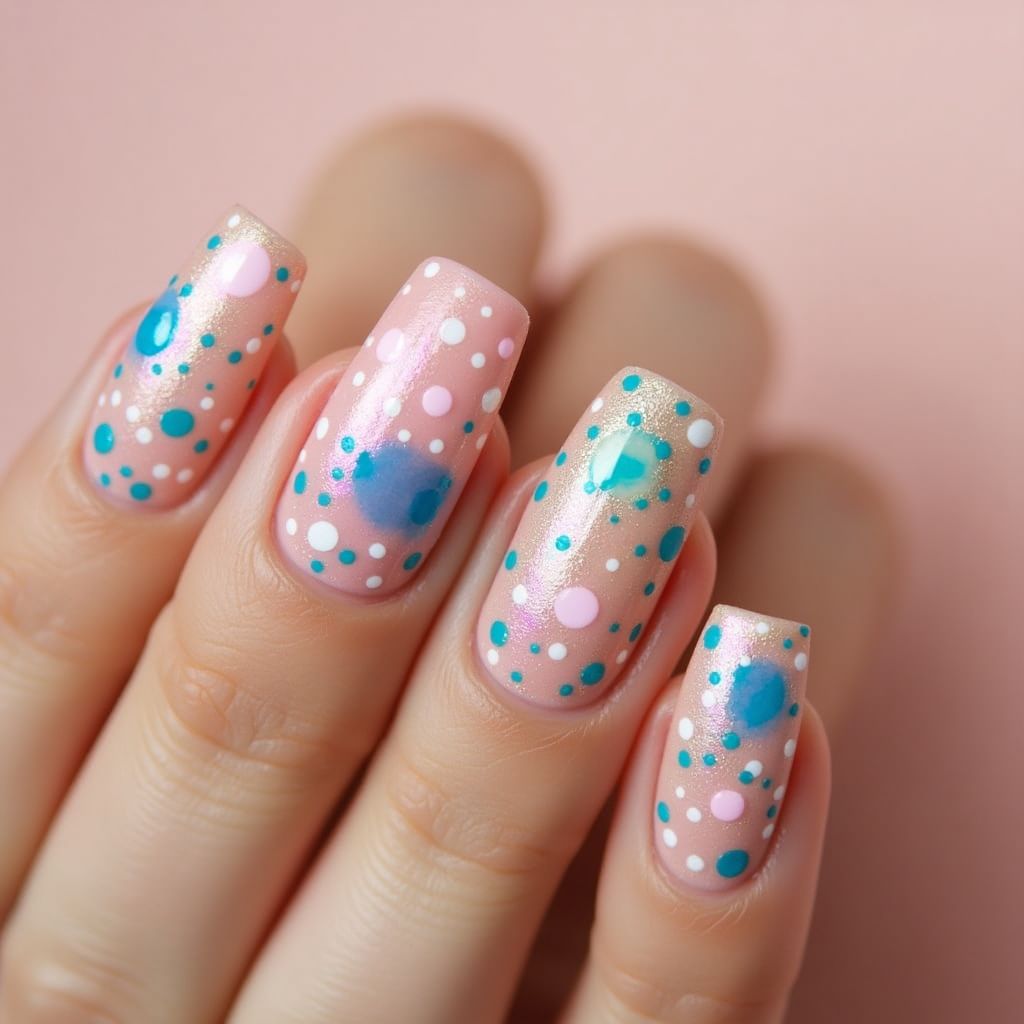 Base Coat Dotting Nail Design