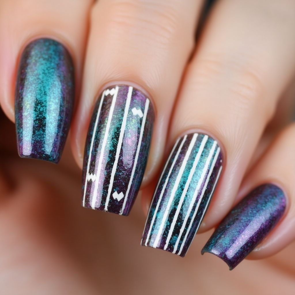Magnetic Polish Stripes And Lines Nail Design